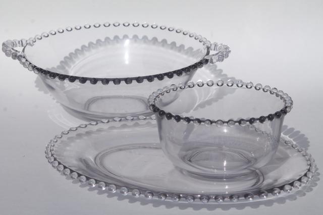 photo of Imperial Candlewick bead edge vintage elegant glass salad & mayo bowls, oval platter or tray #1