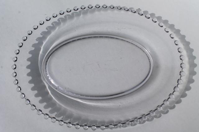 photo of Imperial Candlewick bead edge vintage elegant glass salad & mayo bowls, oval platter or tray #6