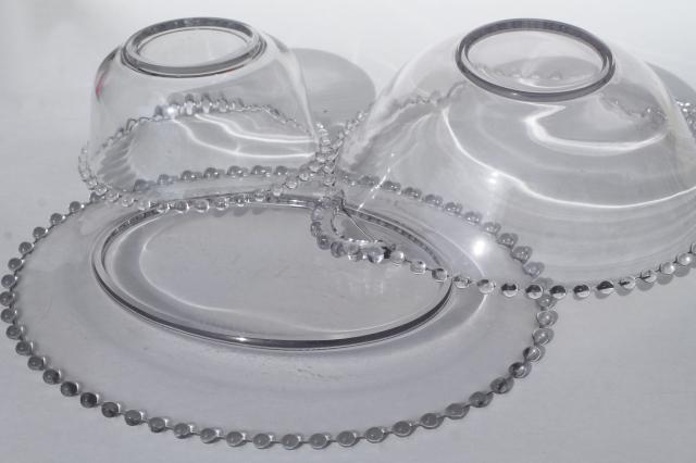 photo of Imperial Candlewick bead edge vintage elegant glass salad & mayo bowls, oval platter or tray #9