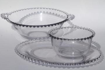 catalog photo of Imperial Candlewick bead edge vintage elegant glass salad & mayo bowls, oval platter or tray