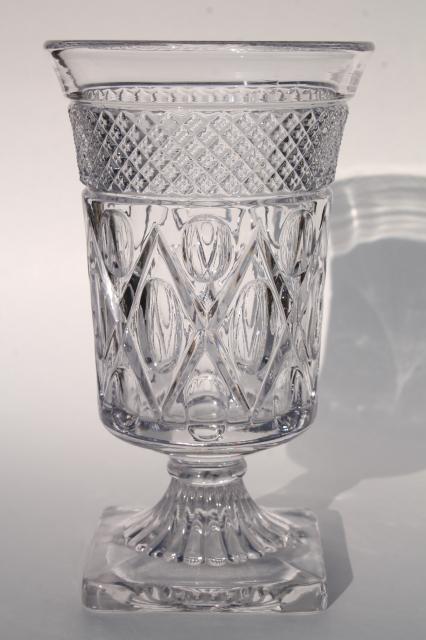 photo of Imperial Cape Cod pattern flower vase, crystal clear vintage glass footed urn shape vase #1