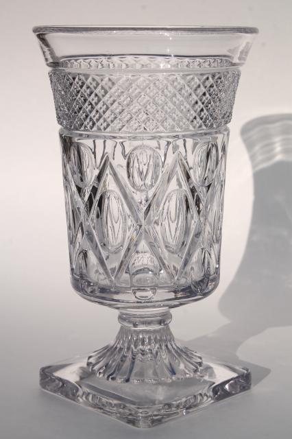 photo of Imperial Cape Cod pattern flower vase, crystal clear vintage glass footed urn shape vase #2