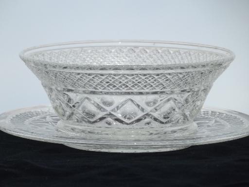 photo of Imperial Cape Cod pattern glass, vintage pressed glass mayo bowl and plate #1