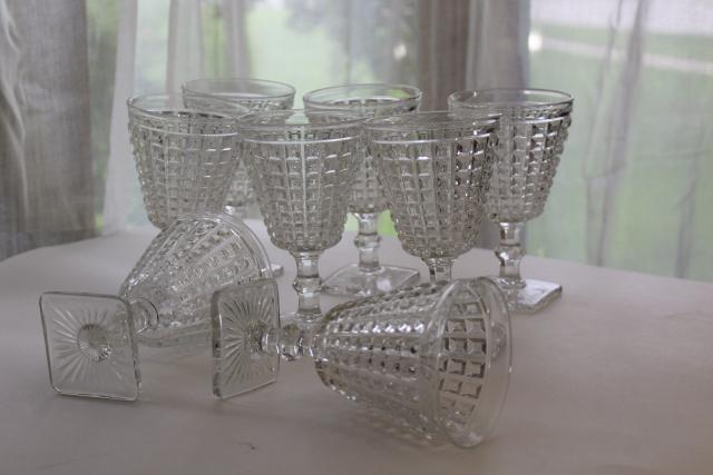 photo of Imperial Monticello water goblets or wine glasses heavy pressed glass waffle block pattern #1