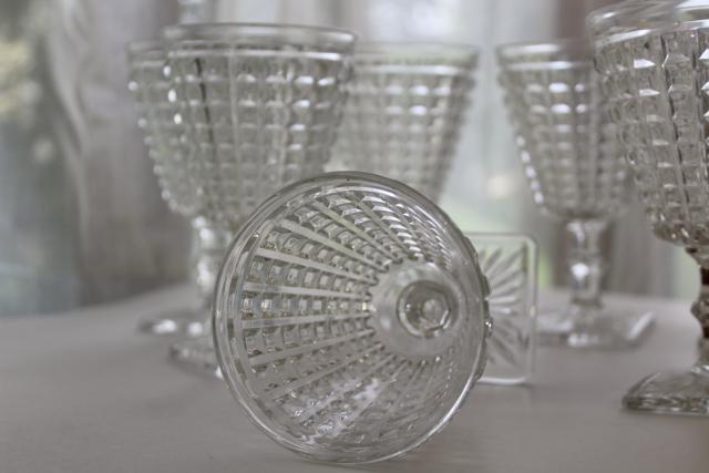 photo of Imperial Monticello water goblets or wine glasses heavy pressed glass waffle block pattern #3