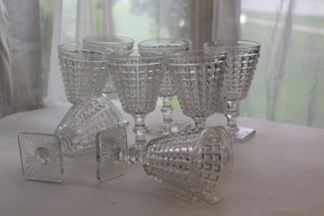 catalog photo of Imperial Monticello water goblets or wine glasses heavy pressed glass waffle block pattern