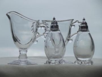 catalog photo of Imperial candlewick glass, cream & sugar set, salt & pepper shakers