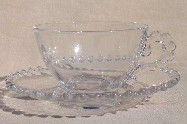 photo of Imperial candlewick glass, vintage tea cups & saucers w/ beaded edge patter #3