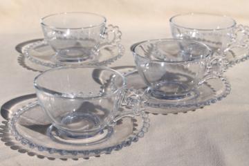 catalog photo of Imperial candlewick glass, vintage tea cups & saucers w/ beaded edge patter