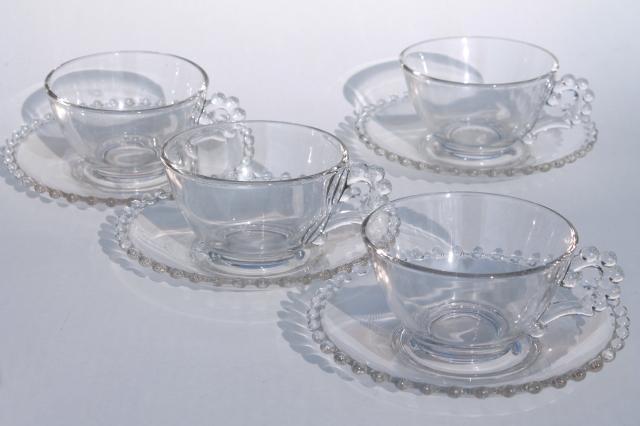 photo of Imperial candlewick glass, vintage tea cups & saucers w/ beaded edge pattern #1