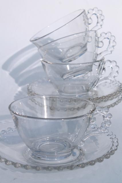 photo of Imperial candlewick glass, vintage tea cups & saucers w/ beaded edge pattern #2