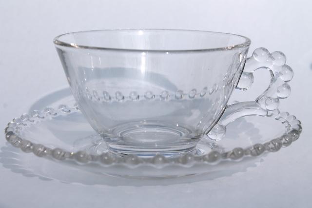 photo of Imperial candlewick glass, vintage tea cups & saucers w/ beaded edge pattern #3