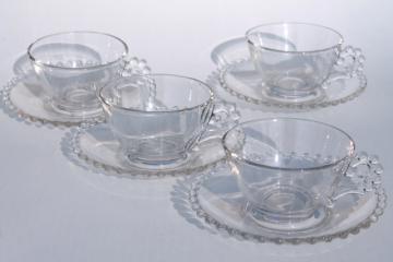 catalog photo of Imperial candlewick glass, vintage tea cups & saucers w/ beaded edge pattern