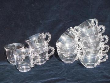 catalog photo of Imperial candlewick pattern glass, large lot of flat & footed cups (no saucers)