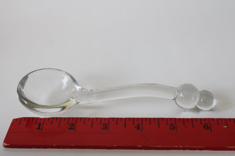 photo of Imperial candlewick pattern glass mayo spoon, tiny sauce ladle crystal clear glass w/ two bead handle  #2
