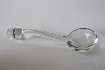 Imperial candlewick pattern glass mayo spoon, tiny sauce ladle crystal clear glass w/ two bead handle 