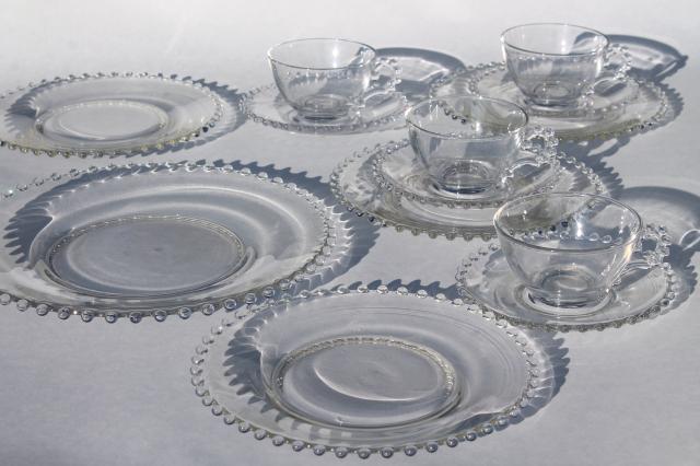 photo of Imperial candlewick pattern, vintage elegant glass luncheon set, plates, cups & saucers #1