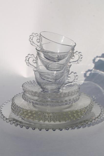 photo of Imperial candlewick pattern, vintage elegant glass luncheon set, plates, cups & saucers #2