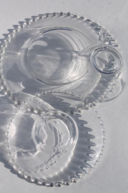 photo of Imperial candlewick pattern, vintage elegant glass luncheon set, plates, cups & saucers #4