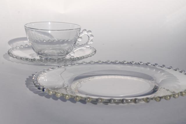 photo of Imperial candlewick pattern, vintage elegant glass luncheon set, plates, cups & saucers #5