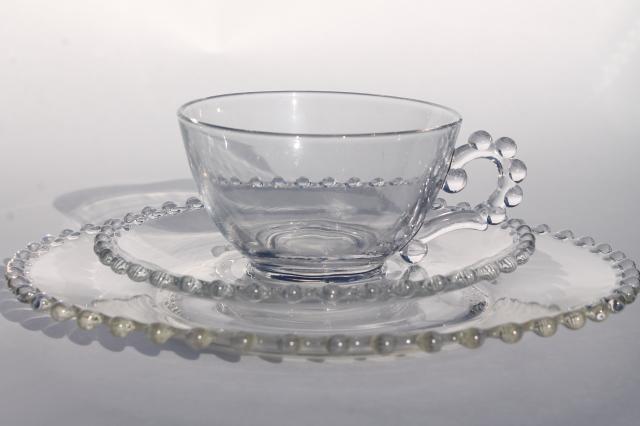 photo of Imperial candlewick pattern, vintage elegant glass luncheon set, plates, cups & saucers #6