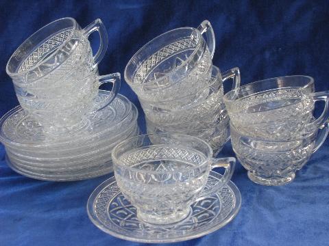 photo of Imperial glass Cape Cod pattern cups & saucers, set of 8, mint condition #1