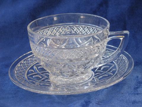 photo of Imperial glass Cape Cod pattern cups & saucers, set of 8, mint condition #2