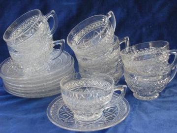 catalog photo of Imperial glass Cape Cod pattern cups & saucers, set of 8, mint condition