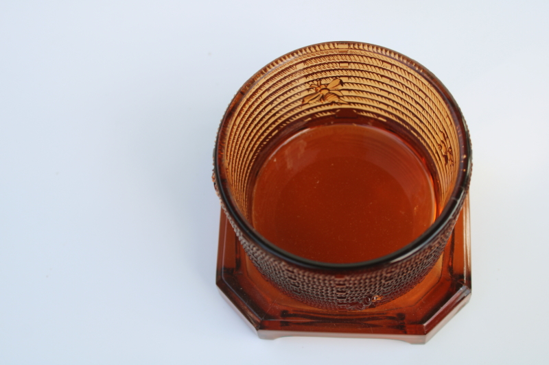 photo of Imperial glass amber brown beehive honey jar, vintage honey pot  #6