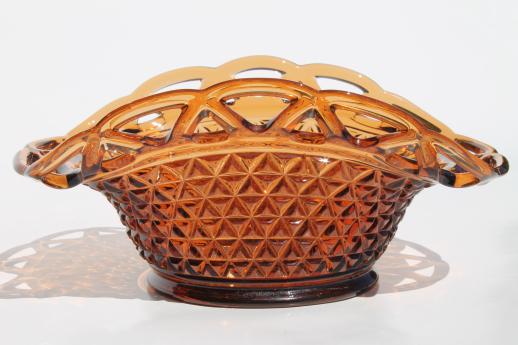 photo of Imperial glass laced edge bowl, open lace pattern amber glass fruit basket #2