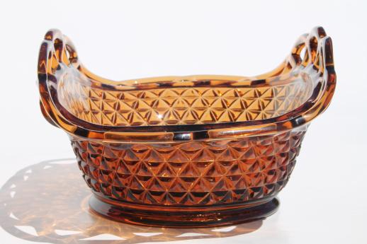 photo of Imperial glass laced edge bowl, open lace pattern amber glass fruit basket #3