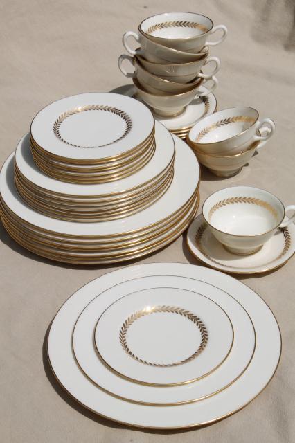 photo of Imperial gold laurel border Lenox china set, 8 complete place settings #1