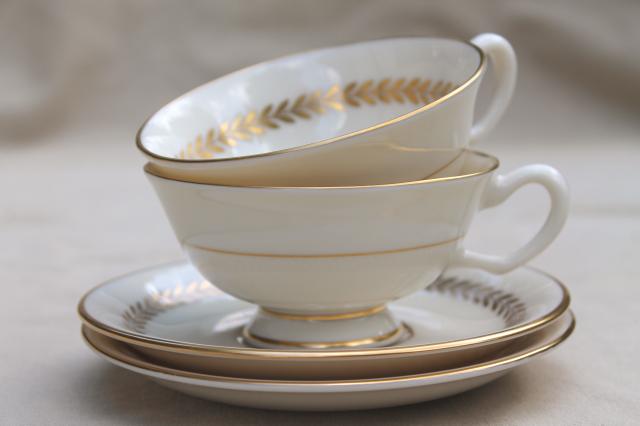 photo of Imperial gold laurel border Lenox china set, vintage replacement china tea cups & saucers #1