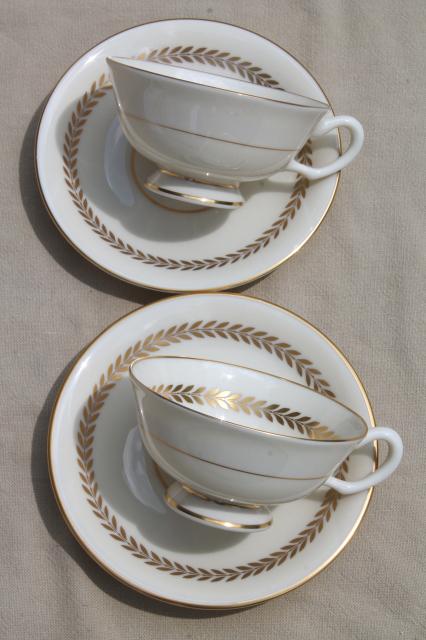 photo of Imperial gold laurel border Lenox china set, vintage replacement china tea cups & saucers #2