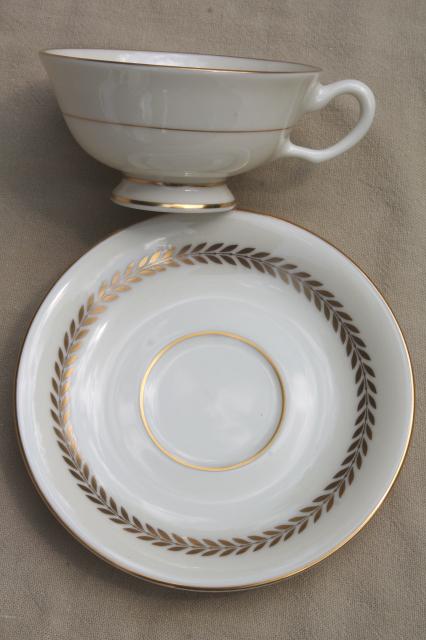 photo of Imperial gold laurel border Lenox china set, vintage replacement china tea cups & saucers #3