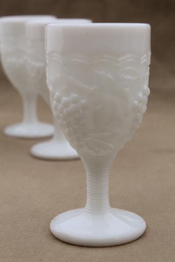 photo of Imperial grape pattern milk glass wine glasses set of four goblets w/ grapes #3