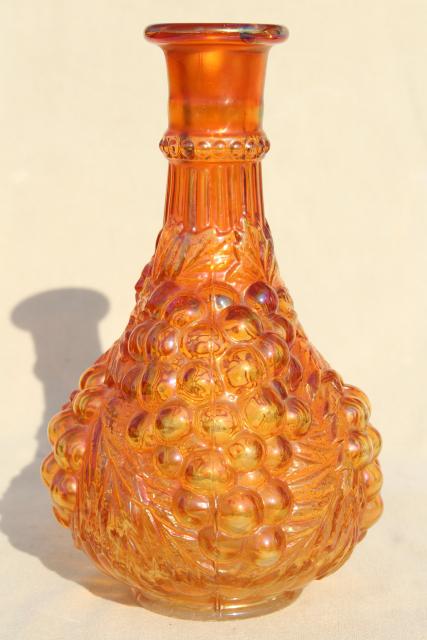 photo of Imperial grapes pattern glass wine decanter bottle, marigold carnival iridescent luster #2