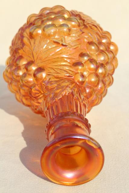 photo of Imperial grapes pattern glass wine decanter bottle, marigold carnival iridescent luster #3