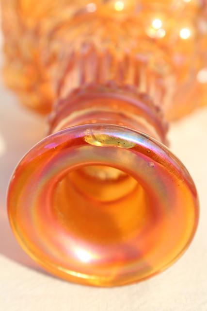 photo of Imperial grapes pattern glass wine decanter bottle, marigold carnival iridescent luster #4