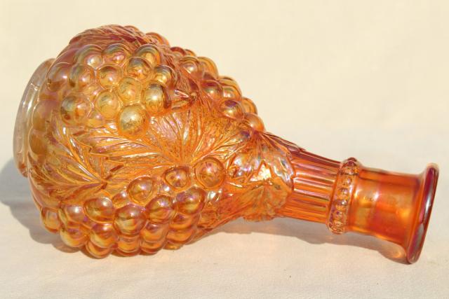 photo of Imperial grapes pattern glass wine decanter bottle, marigold carnival iridescent luster #6