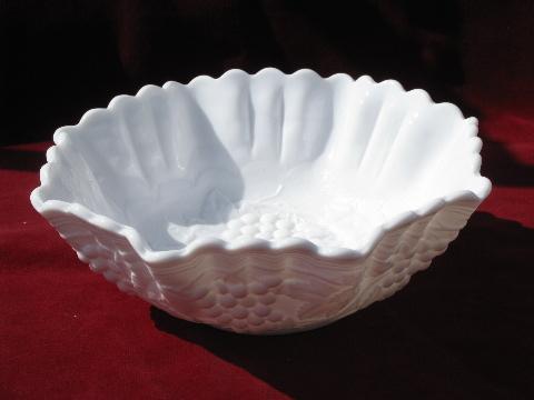 photo of Imperial grapes pattern vintage milk glass bowl w/ crimped ruffle edge #1