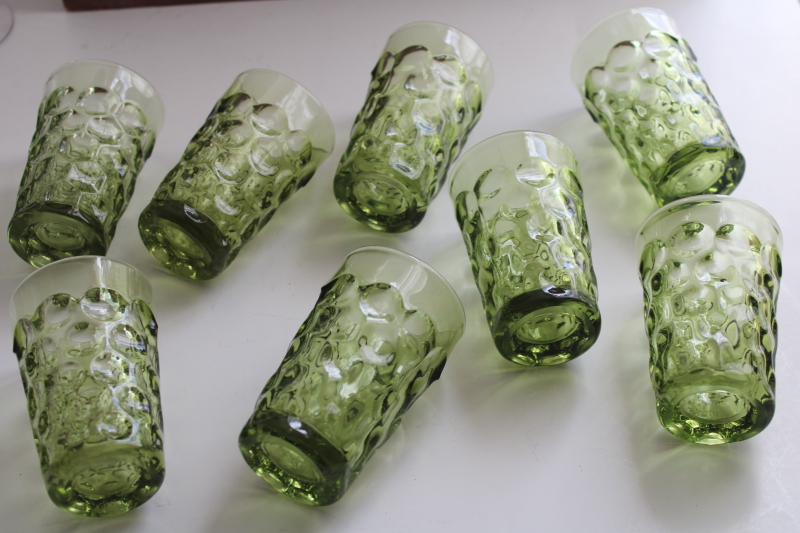photo of Imperial provincial thumbprint tumblers, chunky vintage avocado green glass juice glasses #2