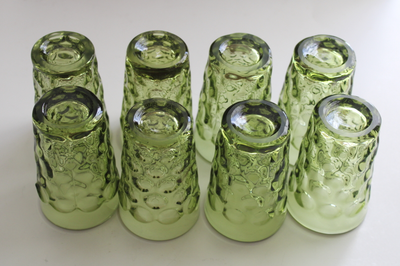 photo of Imperial provincial thumbprint tumblers, chunky vintage avocado green glass juice glasses #3