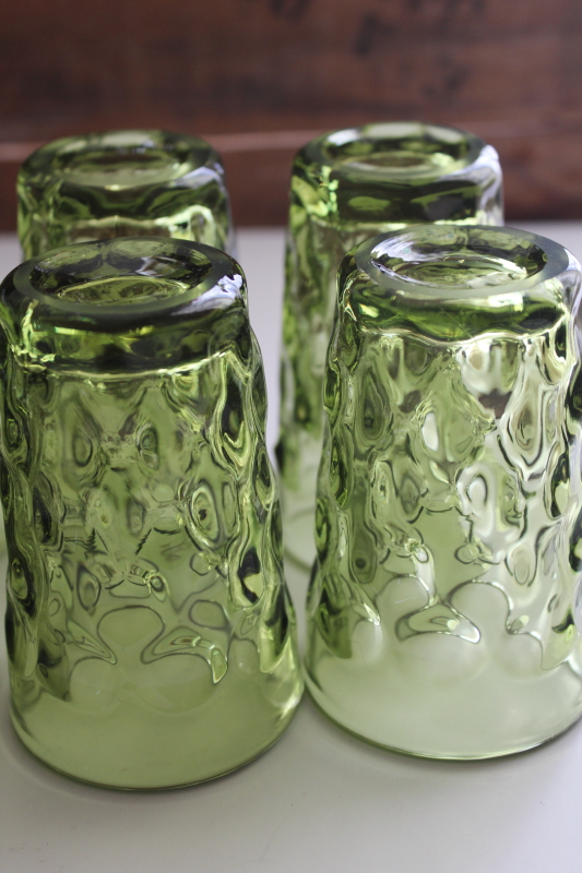 photo of Imperial provincial thumbprint tumblers, chunky vintage avocado green glass juice glasses #4
