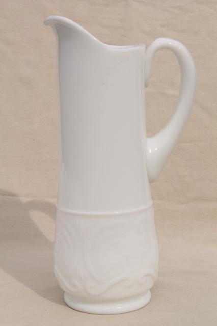 photo of Imperial scroll vintage milk glass, tall pitcher & set of 10 tumblers, drinking glasses set #5