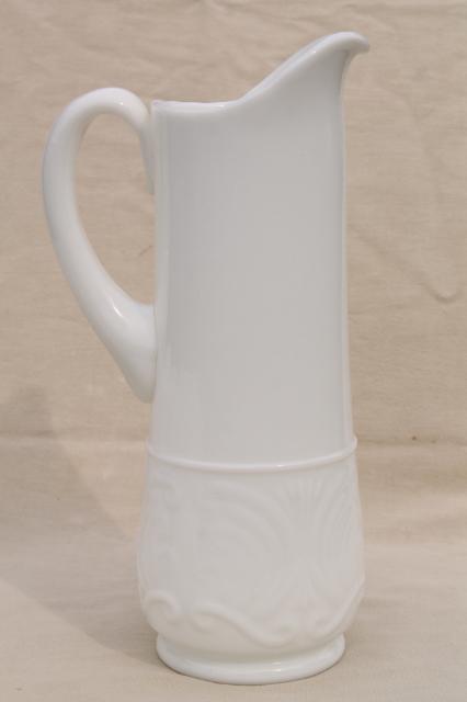 photo of Imperial scroll vintage milk glass, tall pitcher & set of 10 tumblers, drinking glasses set #7