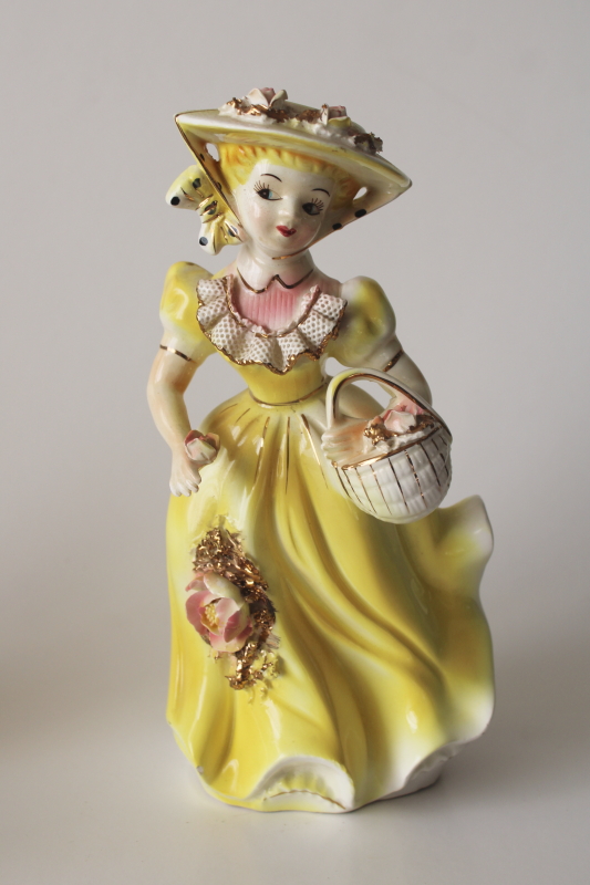 photo of In Your Easter Bonnet vintage hand painted ceramic figurine, lady in picture hat 1950s Arnart Japan  #1