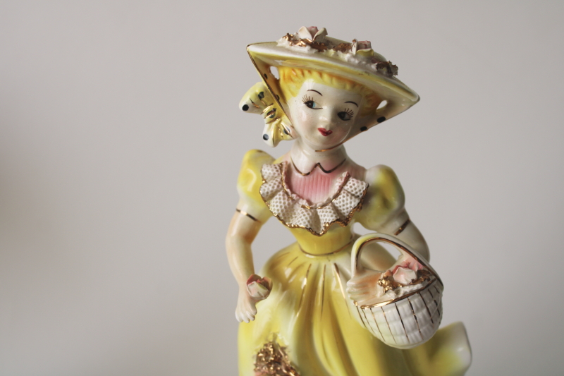 photo of In Your Easter Bonnet vintage hand painted ceramic figurine, lady in picture hat 1950s Arnart Japan  #6