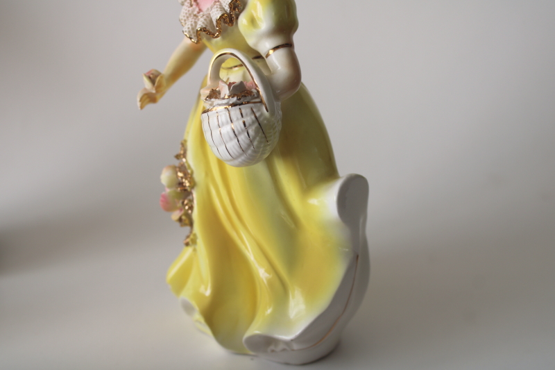 photo of In Your Easter Bonnet vintage hand painted ceramic figurine, lady in picture hat 1950s Arnart Japan  #11