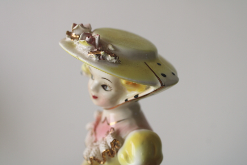 photo of In Your Easter Bonnet vintage hand painted ceramic figurine, lady in picture hat 1950s Arnart Japan  #12